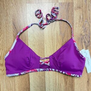 B.Swim Alana Palm Bikini Top NWT Size Small Pink Strappy Halter